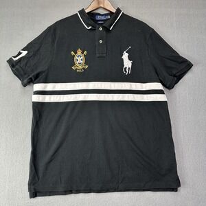 VTG Polo Ralph Lauren Big Pony Crest #1 Striped Faded Black Polo Shirt Size XL